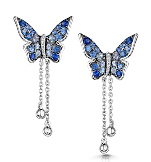Stellato Collection Sapphire Butterfly Diamond Earrings 9K White Gold