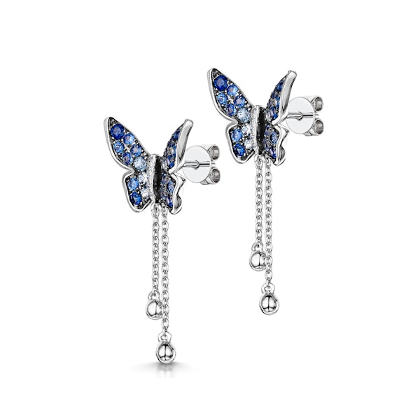 Stellato Collection Sapphire Butterfly Diamond Earrings 9K White Gold - Image 3