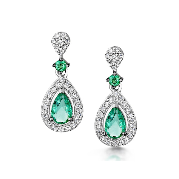 Stellato Collection Emerald and Diamond Earrings 0.18ct 9K White Gold - Image 1
