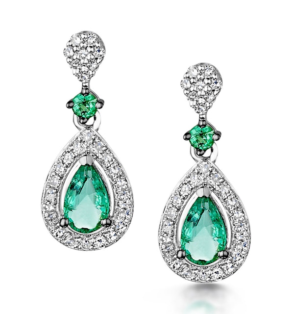 Stellato Collection Emerald and Diamond Earrings 0.18ct 9K White Gold - image 1