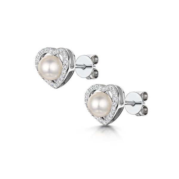Stellato Collection Pearl and Diamond Heart Earrings in 9K White Gold - Image 3