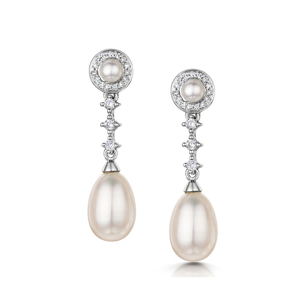 Stellato Collection Pearl and Diamond Earrings in 9K White Gold - Image 1