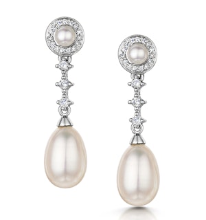 Stellato Collection Pearl and Diamond Earrings in 9K White Gold