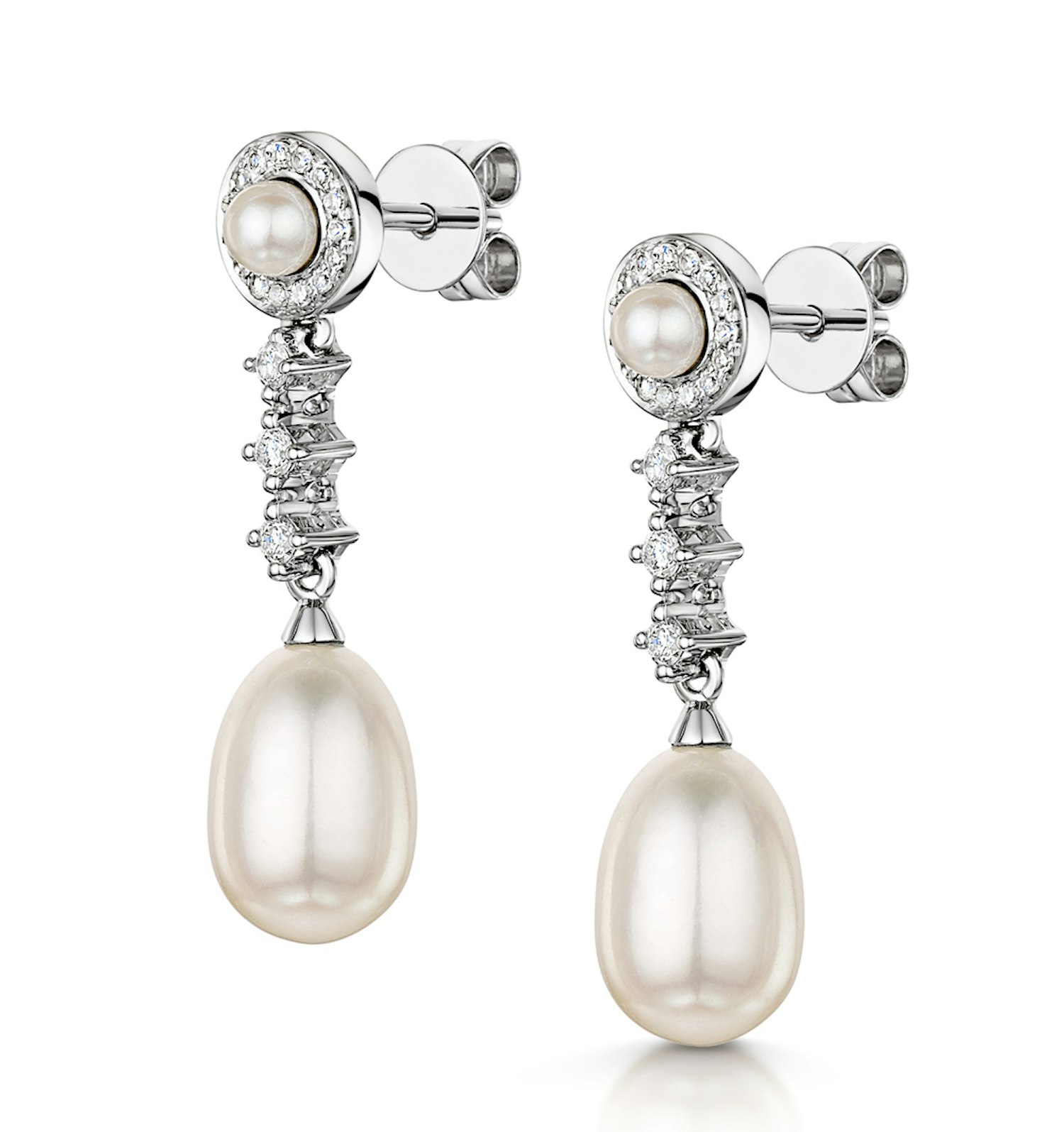 Stellato Collection Pearl and Diamond Earrings in 9K White Gold