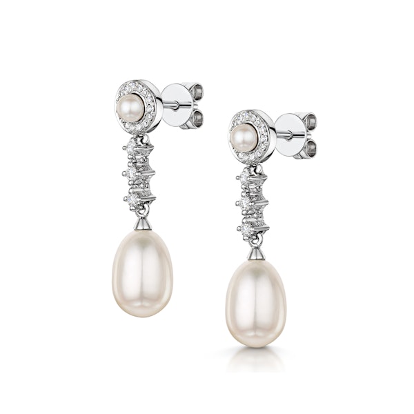 Stellato Collection Pearl and Diamond Earrings in 9K White Gold - Image 3