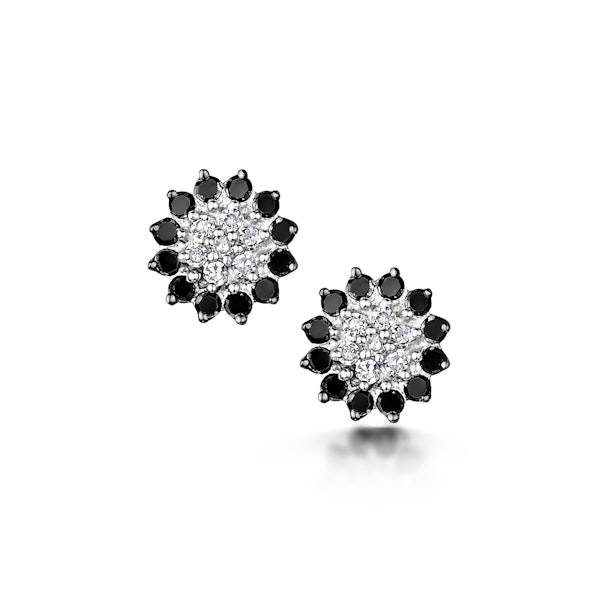 Black Diamond and Diamond Stellato Earrings in 9K White Gold - Image 1