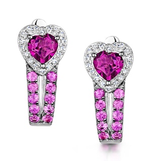 Rhodolite Pink Sapphire and Diamond Stellato Earrings in 9K White Gold