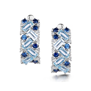 Blue Topaz Sapphire and Diamond Stellato Earrings in 9K White Gold