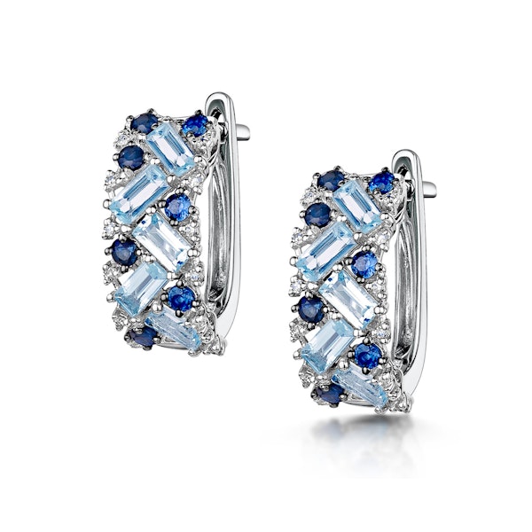 Blue Topaz Sapphire and Diamond Stellato Earrings in 9K White Gold - Image 3
