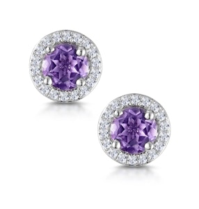 0.64ct Amethyst and Diamond Halo Stellato Earrings in 9K White Gold