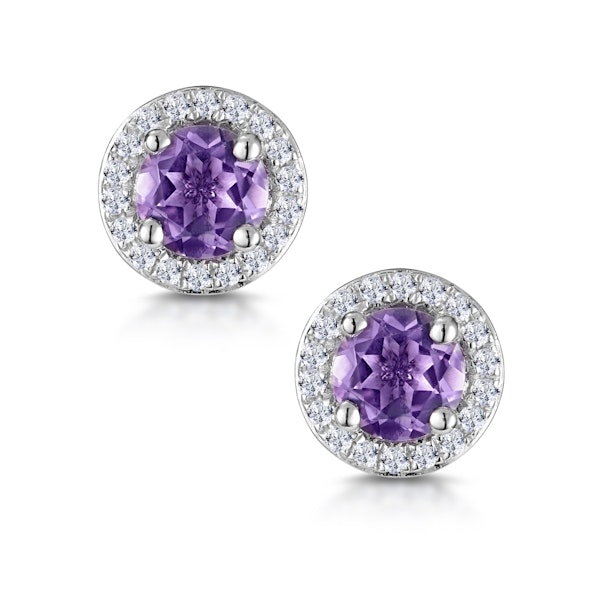 0.64ct Amethyst and Diamond Halo Stellato Earrings in 9K White Gold - Image 1