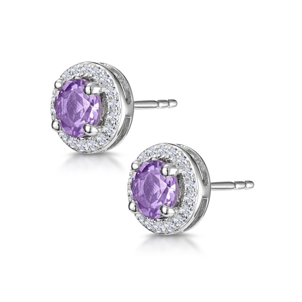 0.64ct Amethyst and Diamond Halo Stellato Earrings in 9K White Gold - Image 3