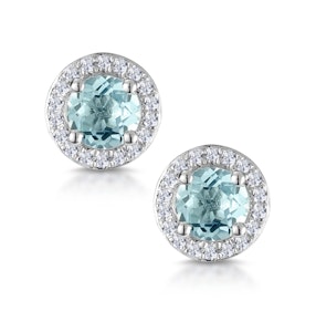 0.69ct Aquamarine and Diamond Halo Stellato Earrings in 9K White Gold