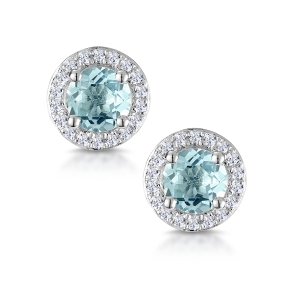 0.69ct Aquamarine and Diamond Halo Stellato Earrings in 9K White Gold - Image 1