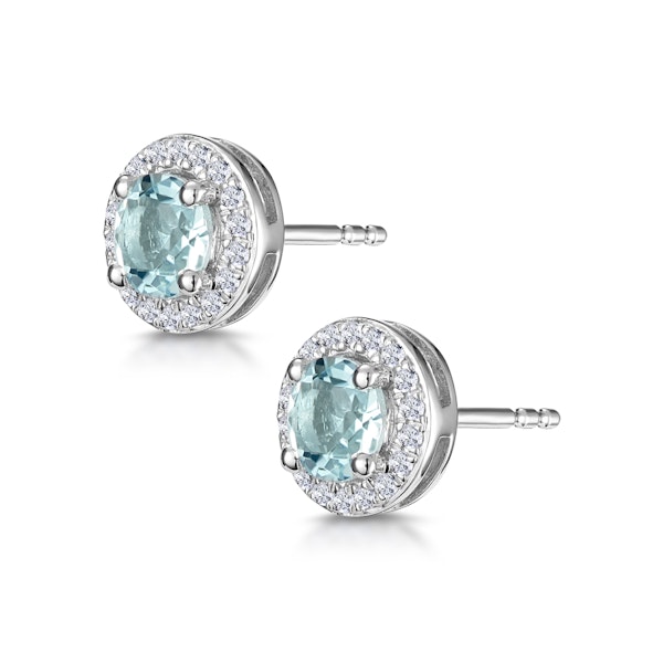 0.69ct Aquamarine and Diamond Halo Stellato Earrings in 9K White Gold - Image 3