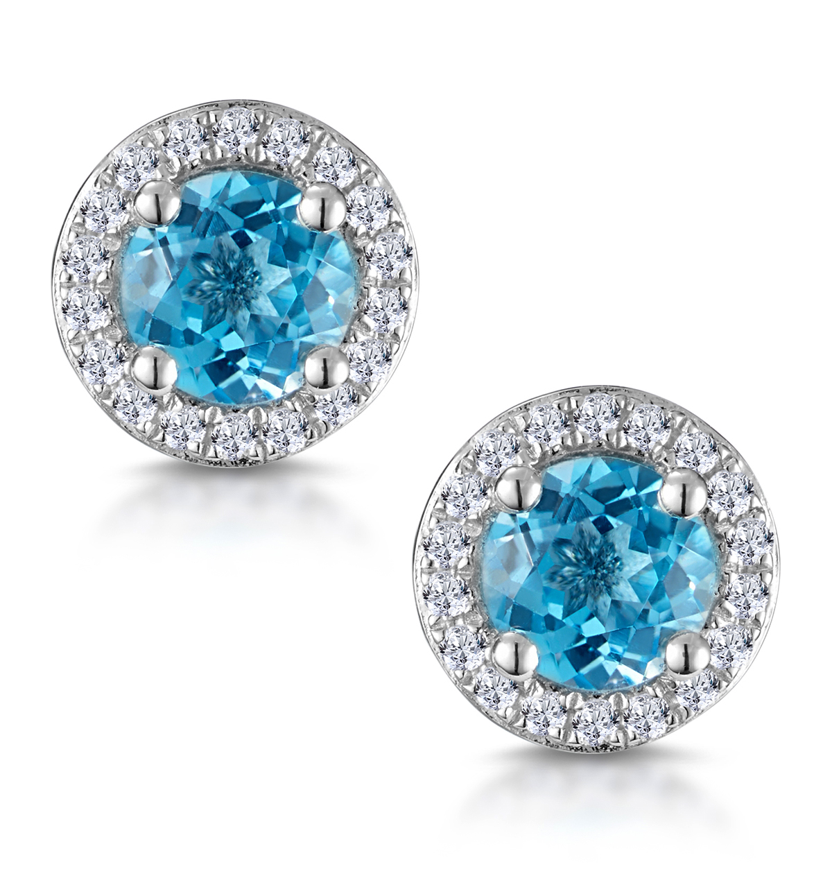 FB Jewels 14k White Gold Set Swiss Blue Topaz Pair Polished Heart Earrings