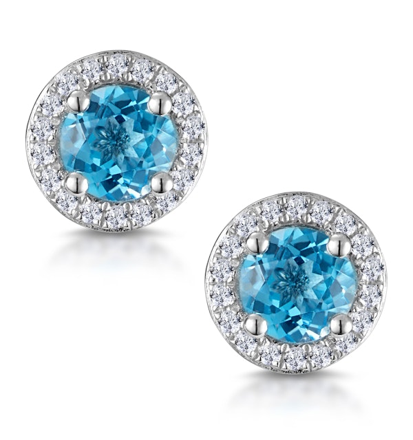 Swiss Blue Topaz and Diamond Halo Stellato Earrings in 9K White Gold - image 1