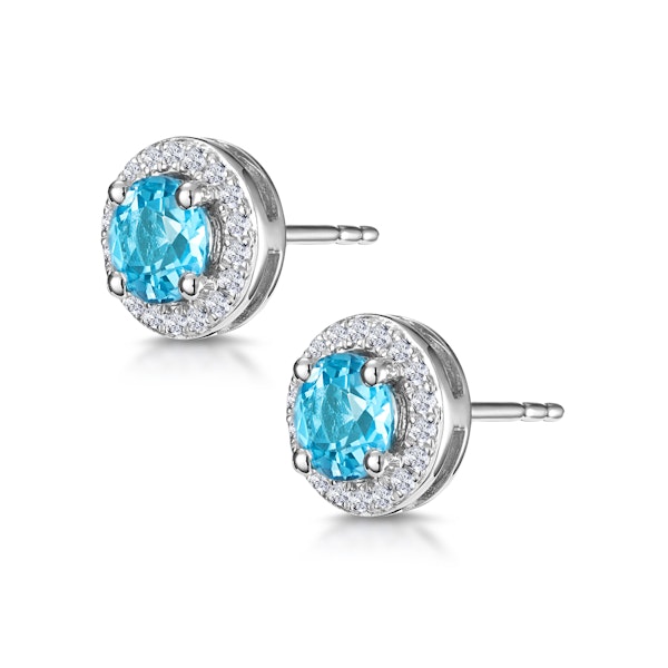 Swiss Blue Topaz and Diamond Halo Stellato Earrings in 9K White Gold - Image 3