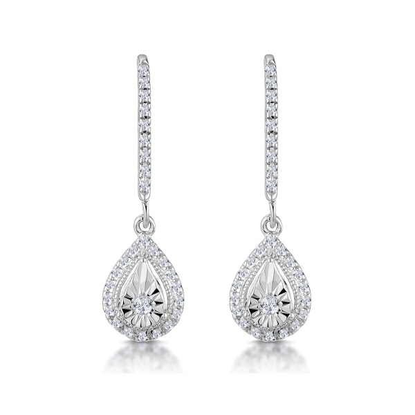 Masami Diamond Pear Halo Earrings 0.20ct Pave Set in 9K White Gold - Image 1