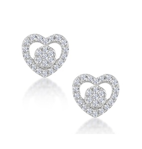 Diamond Heart Solitaire Stellato Earrings in 9K White Gold