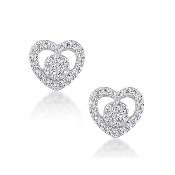 Diamond Heart Solitaire Stellato Earrings in 9K White Gold - Image 1