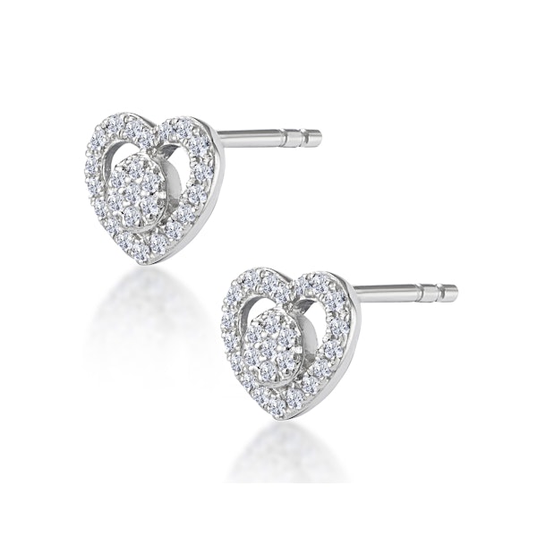 Diamond Heart Solitaire Stellato Earrings in 9K White Gold - Image 2