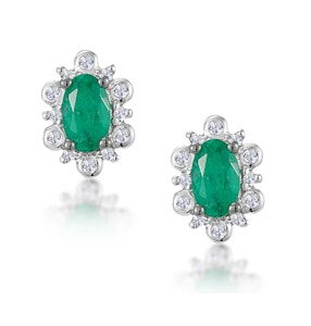 0.50ct Emerald and Diamond Stellato Cluster Earrings in 9K White Gold