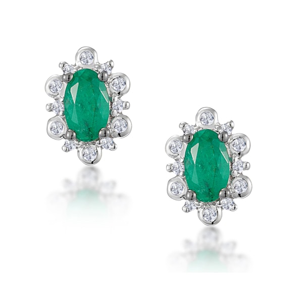 0.50ct Emerald and Diamond Stellato Cluster Earrings in 9K White Gold - Image 1
