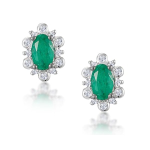 0.50ct Emerald and Stellato Diamond Cluster Earrings in 9K Gold