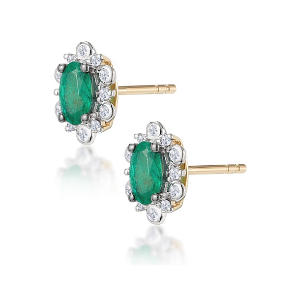 0.50ct Emerald and Stellato Diamond Cluster Earrings in 9K Gold - Image 2
