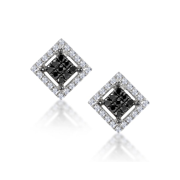 Diamond and Stellato Black Diamond Squares Earrings in 9K White Gold - Image 1