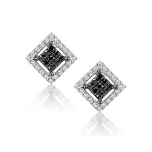 Diamond and Stellato Black Diamond Squares Earrings in 9K White Gold
