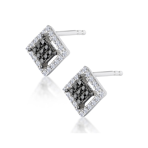 Diamond and Stellato Black Diamond Squares Earrings in 9K White Gold - Image 2