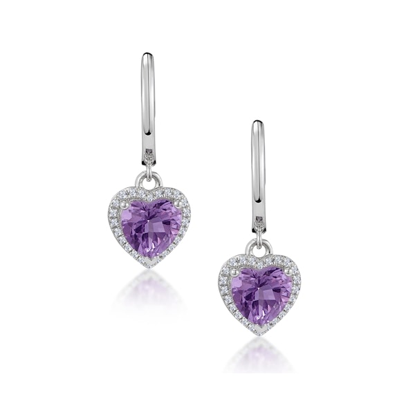 Stellato Amethyst and Diamond Pave Heart Earrings in 9K White Gold - Image 1