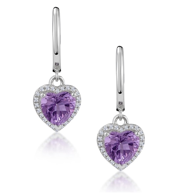 Stellato Amethyst and Diamond Pave Heart Earrings in 9K White Gold - image 1
