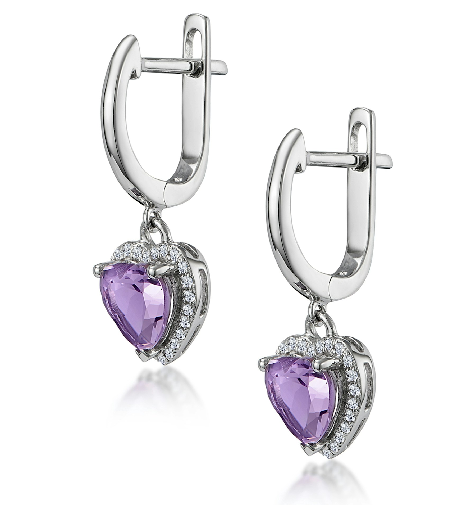 Stellato Amethyst and Diamond Pave Heart Earrings in 9K White Gold