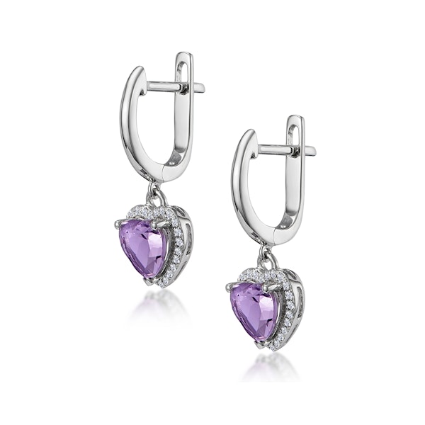 Stellato Amethyst and Diamond Pave Heart Earrings in 9K White Gold - Image 3