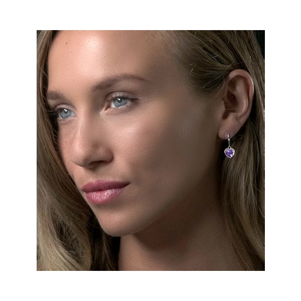 Stellato Amethyst and Diamond Pave Heart Earrings in 9K White Gold - Image 2