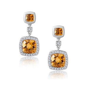 Stellato 2.30ct Citrine and Pave Diamond Earrings in 9K White Gold