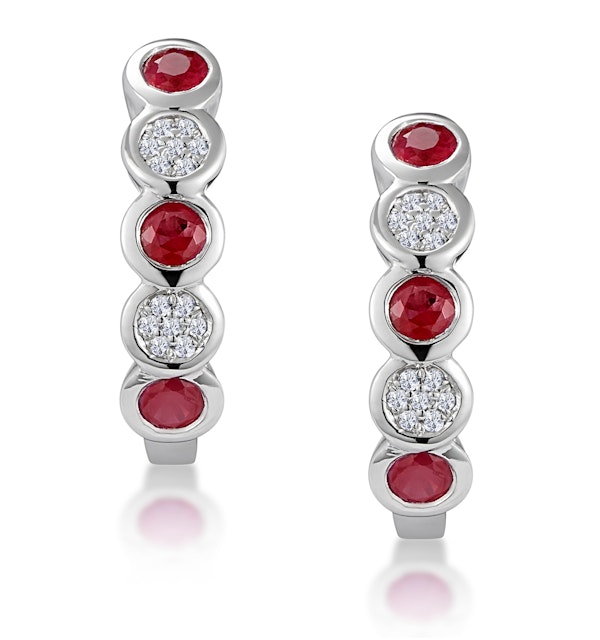 Stellato Ruby and Diamond Eternity Earrings in 9K White Gold - image 1