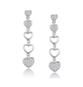 Stellato Collection Drop Diamond Heart Earrings in 9K White Gold