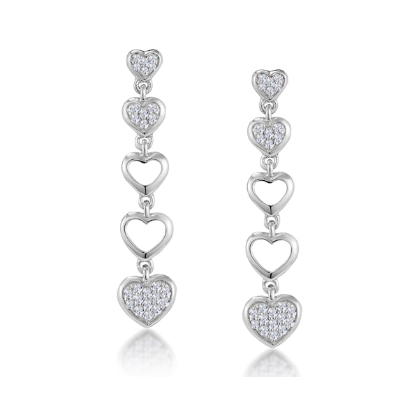 Stellato Collection Drop Diamond Heart Earrings in 9K White Gold - Image 1