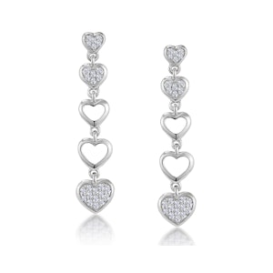 Stellato Collection Drop Diamond Heart Earrings in 9K White Gold