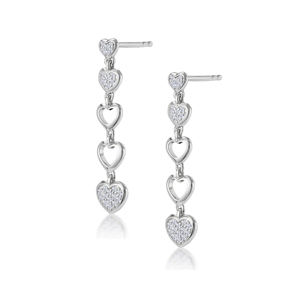 Stellato Collection Drop Diamond Heart Earrings in 9K White Gold - Image 2