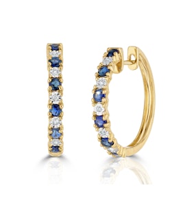 Sapphire 0.71ct and Diamond Hoop Earrings in 9K Gold