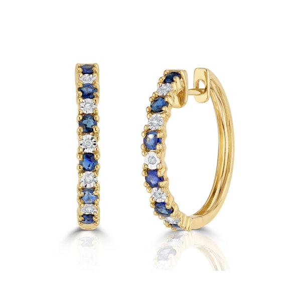 Sapphire 0.71ct and Diamond Hoop Earrings in 9K Gold - Image 1