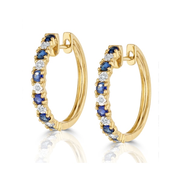 Sapphire 0.71ct and Diamond Hoop Earrings in 9K Gold - Image 2