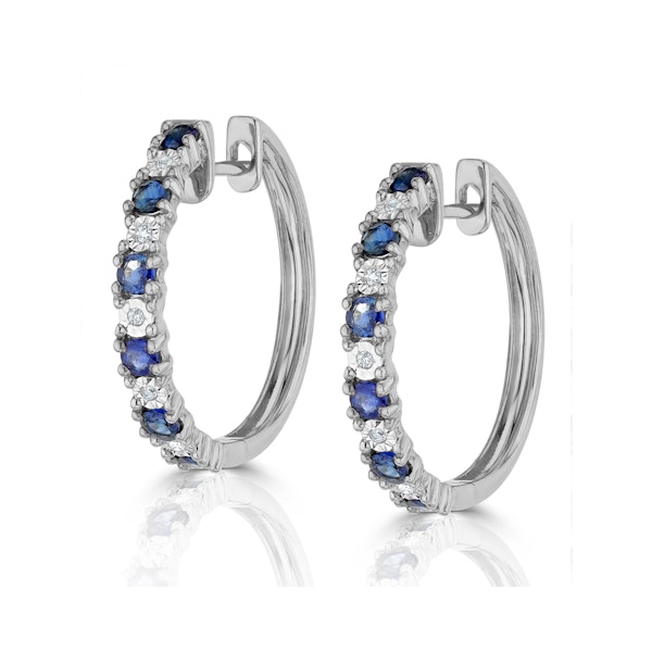 Sapphire and Lab Diamond Hoop Earrings Stellato Collection 925 Silver - Image 3
