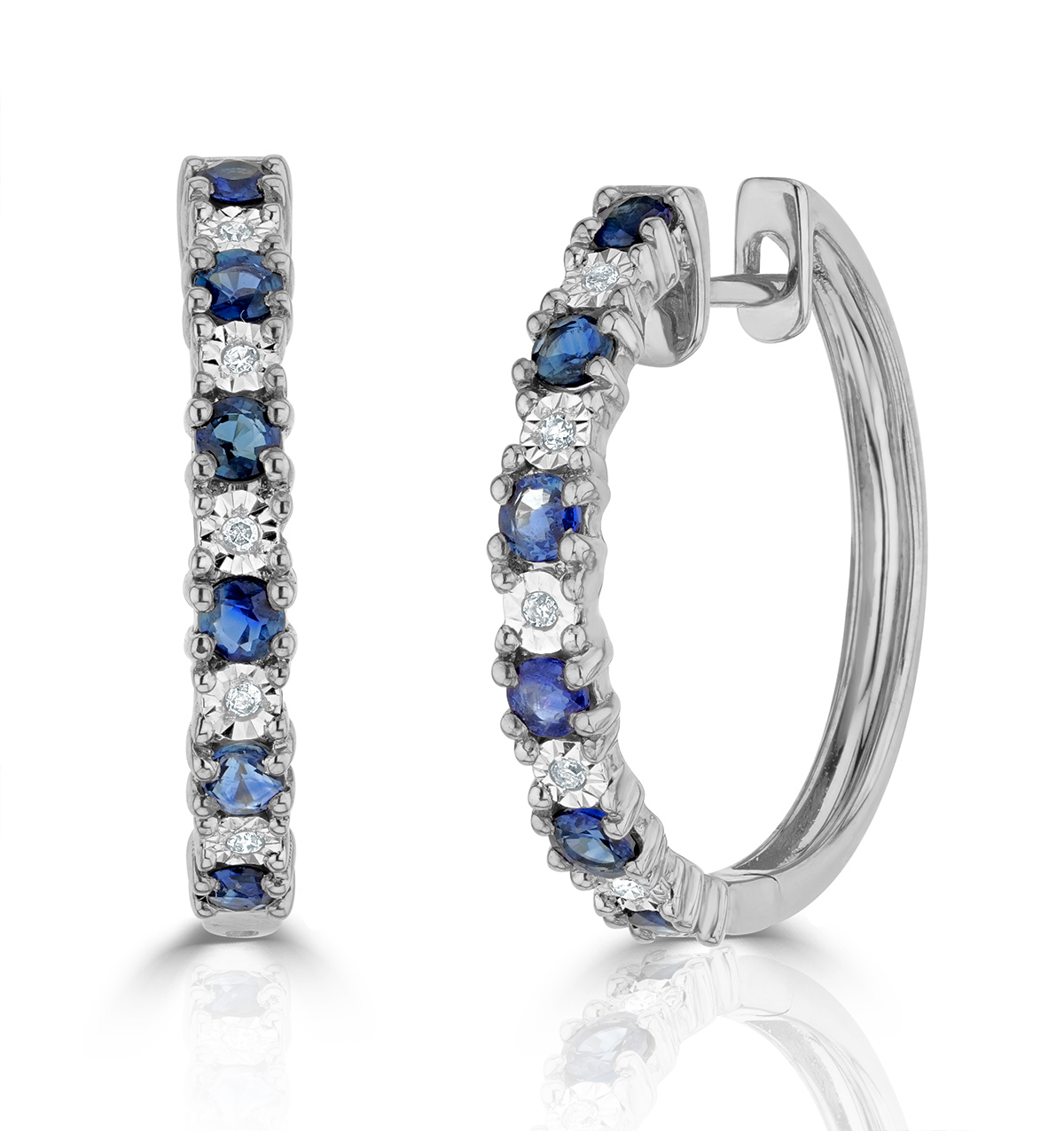 Sapphire and Lab Diamond Hoop Earrings Stellato Collection 925 Silver