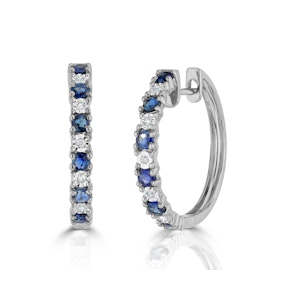 Sapphire and Lab Diamond Hoop Earrings Stellato Collection 925 Silver